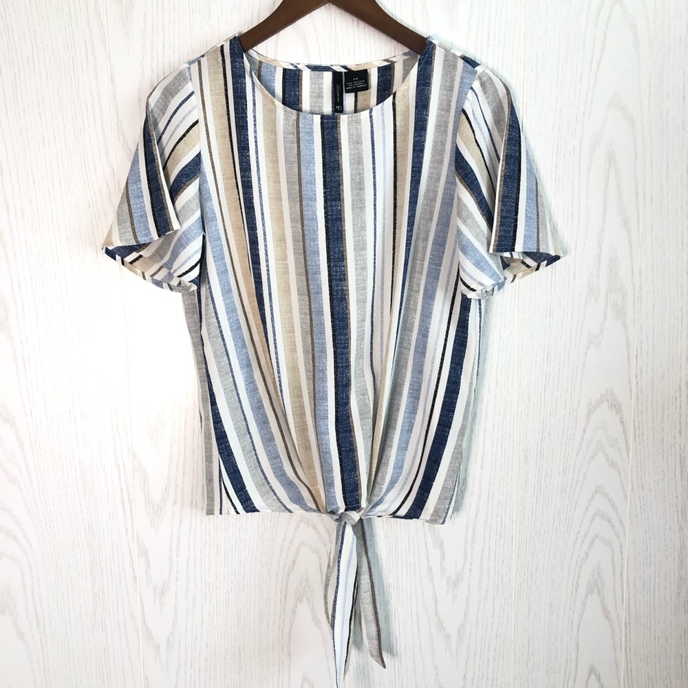 NWT New Directions Striped Tie Front Top Size PS